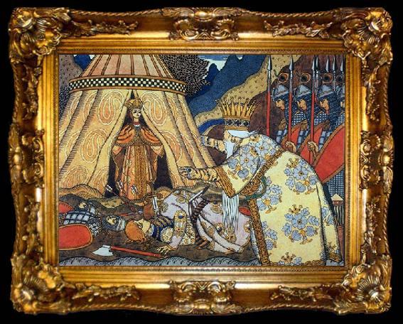 framed  Ivan Bilibin Tsar Dadon meets the Shemakha queen, ta009-2